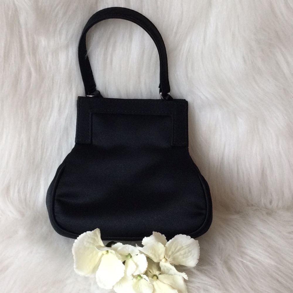 Lord & Taylor Black Satin Rhinestone Trim Evening Clutch - Picture 4 of 6